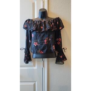 NWT Polly & Esther juniors Printed Off-The-Shoulder Ruffle Top Size S